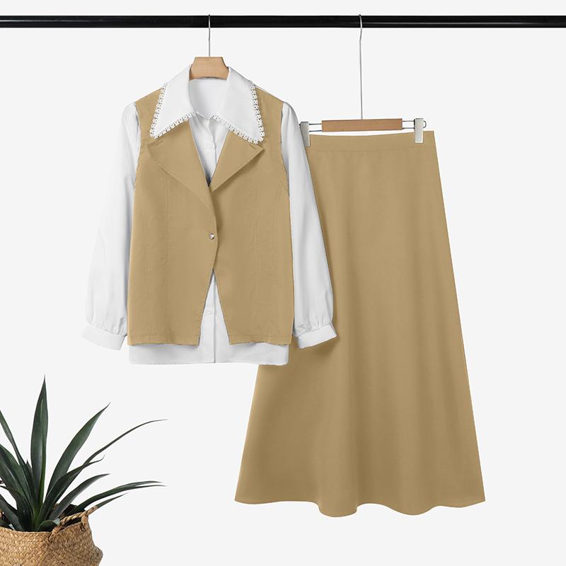 ZANZEA Bluză cu mânecă lungă patchwork pentru femei și fustă lungă, seturi casual din două piese