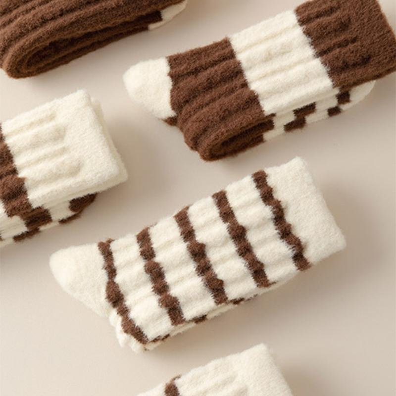 Women Twist Jacquard Fuzzy Plush Socks Winter Warm Color Block Striped Fleece Sleep Socks Thermal Floor Slipper Socks