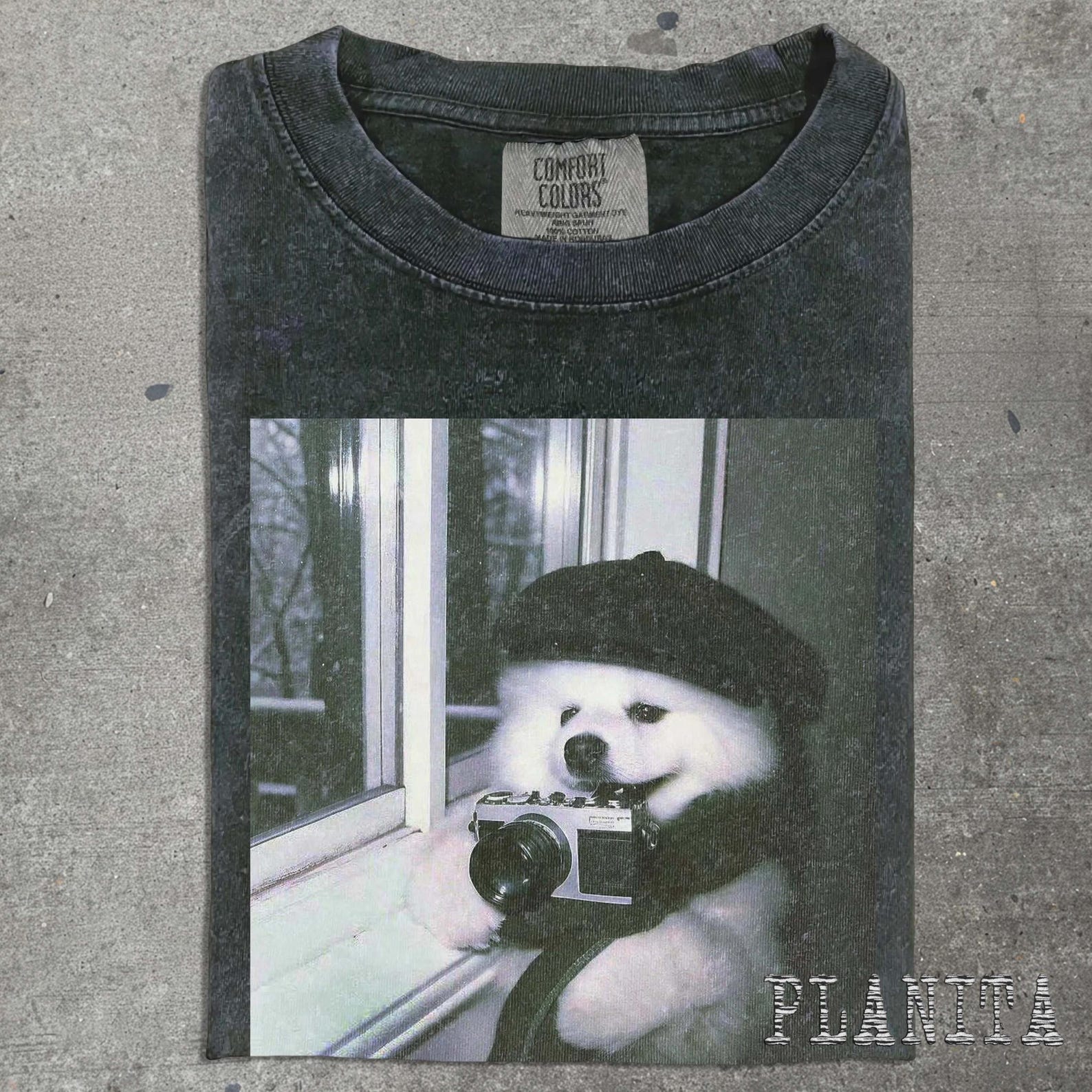 Photo Bear Graphic T-shirt | Vintage Camera Puppy Photography Tee M