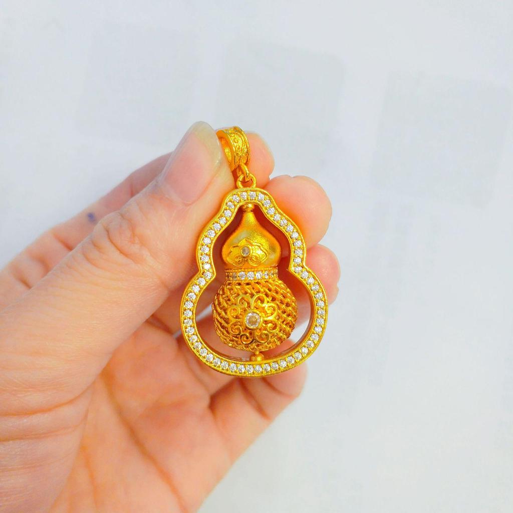 שרשרת תליון דלעת עם אבני חן זהב וייטנאמית: קמע פו לו מסתובב עם עיצוב סיני אלגנטי