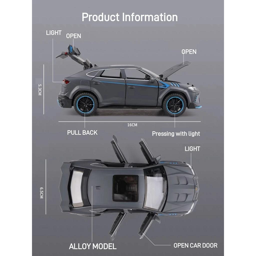 1/32 Lamborghini Bison Urus SUV Alloy Scale Car Model Diecast Metal Miniature Car Model Sound and Light Collection Children Toy Vehicles Gifts