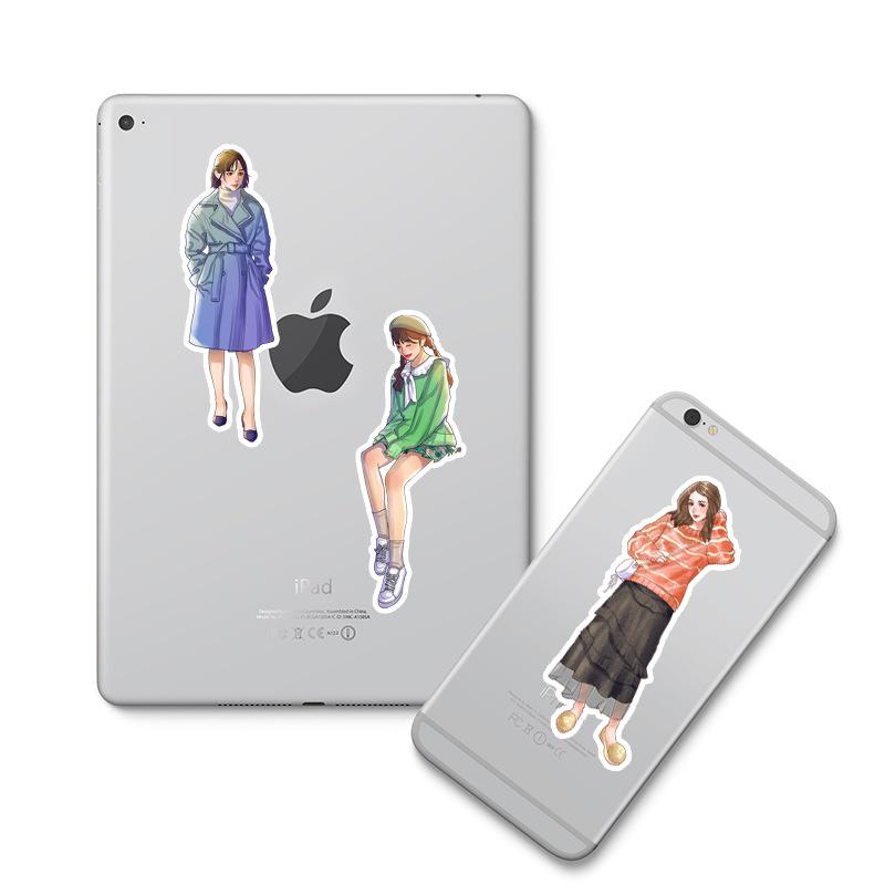 Adesivi per planner: 50 Fogli di Ragazze Cartoons Creative e Carine con Abiti Europei e Americani per Decorare Bottiglie e Album in Stile Giapponese.