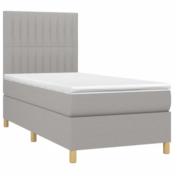 3142473 vidaXL Lit à sommier tapissier avec matelas Gris clair 100x200cm Tissu