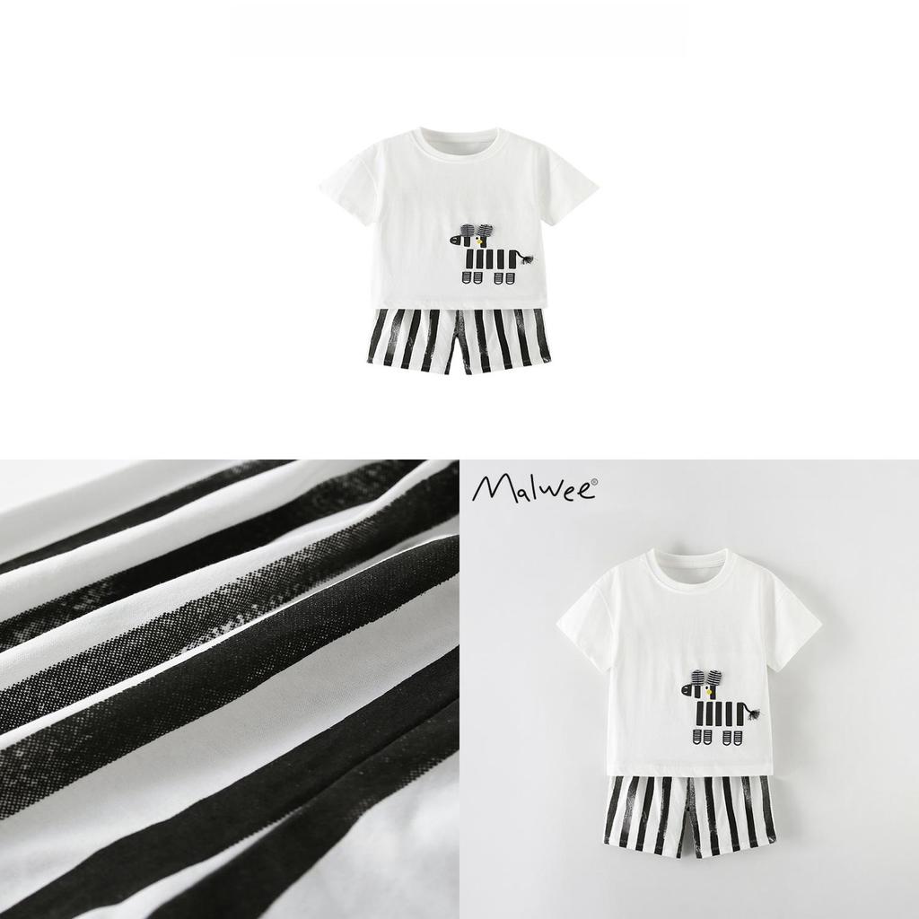 Cotton Cartoon Boys Summer Two Piece Outfit With Short Sleeves And Shorts For Kids