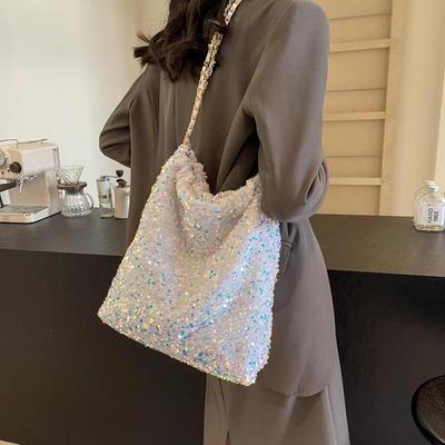 Chain PU Sequins Shoulder Bags Solid Zipper Fashion Bags for Women High Quality Soft Versatile High Capacity Feminine Bags