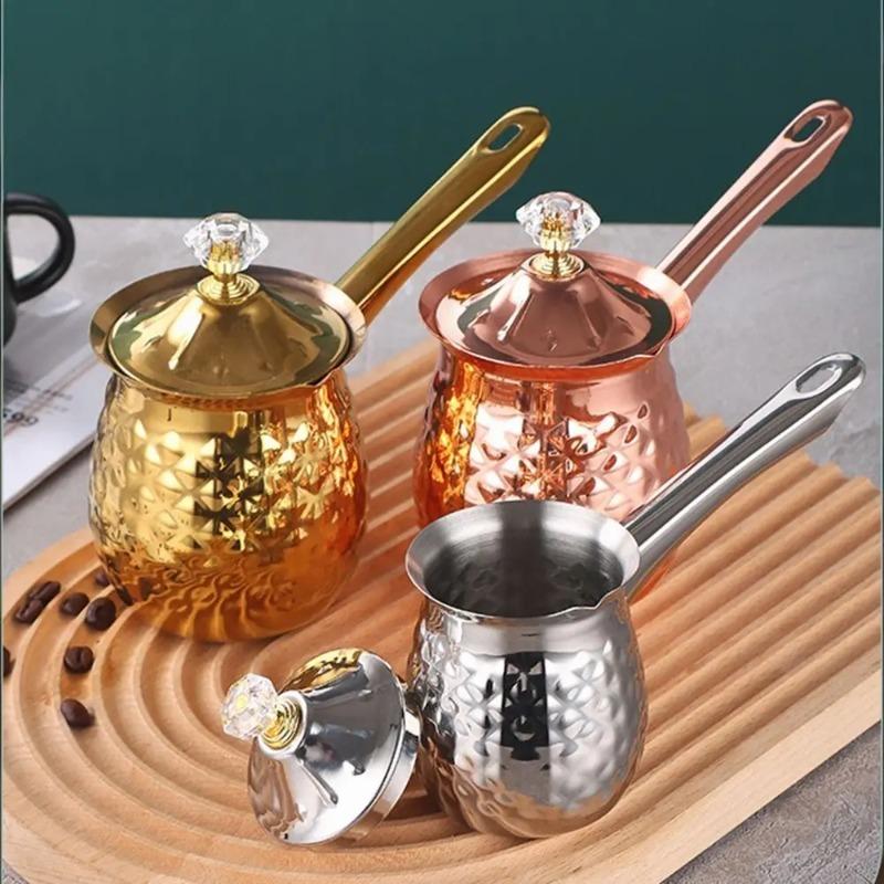 Versatile Handcrafted Turkish Coffee Pot Handle Stable Melting Jug Stainless Steel Lid Heating Pot Household