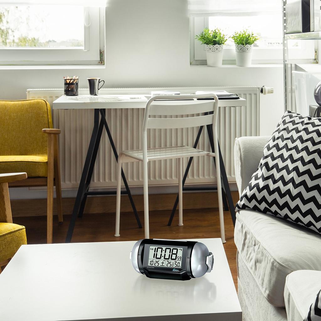 Seiko Clock PYXIS 01 Alarm Clock, Radio-Controlled, Digital, Loud, Black Metallic, Dimensions: 9.8 x 22.2 x 12.5 cm, BC401K