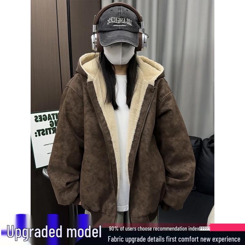 

American Retro Mountain Eagle Faux Fur Hooded Winter Jacket - Unisex PU Leather Extra Large