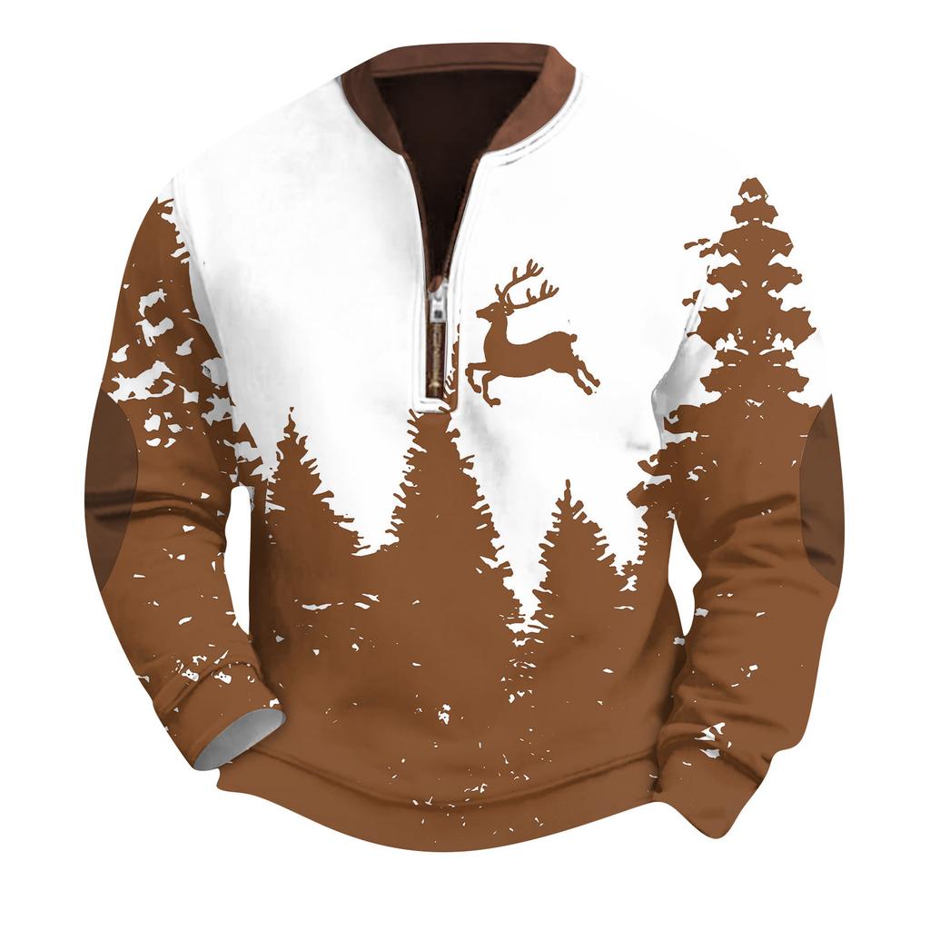 Men'S Retro Casual Zipper Sweatshirt Fashionable Printed Sports Pullover