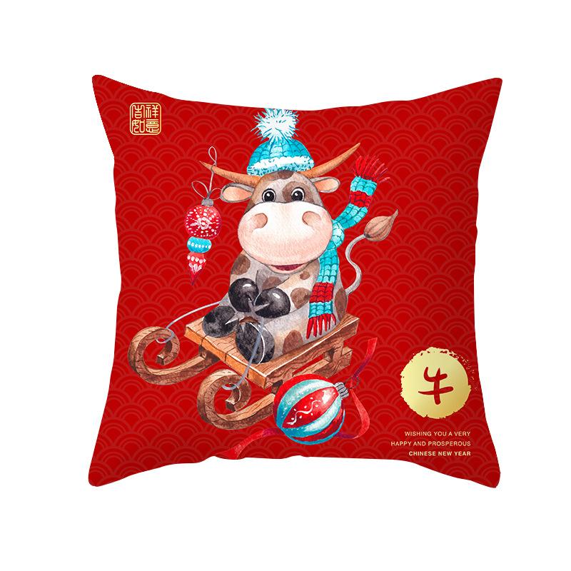 Short Plush Year of The Ox Pillow Insurance Company Gift Cushion Big Red Fortune Pillow Office Cushion