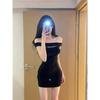 One-word Shoulder Rivets Sleeveless Tube Top Dress Women's Summer Slim-fit Black Skirt Spice Girl Style Waist Hip-wrapped Short Skirt