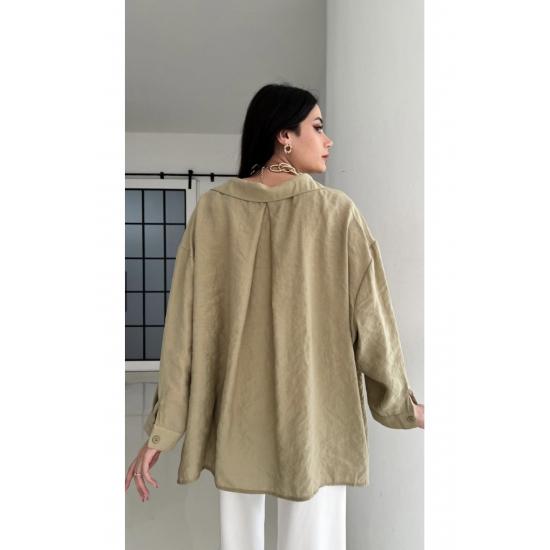 Cămașă de damă cu buzunar supradimensionat, cu umăr în jos