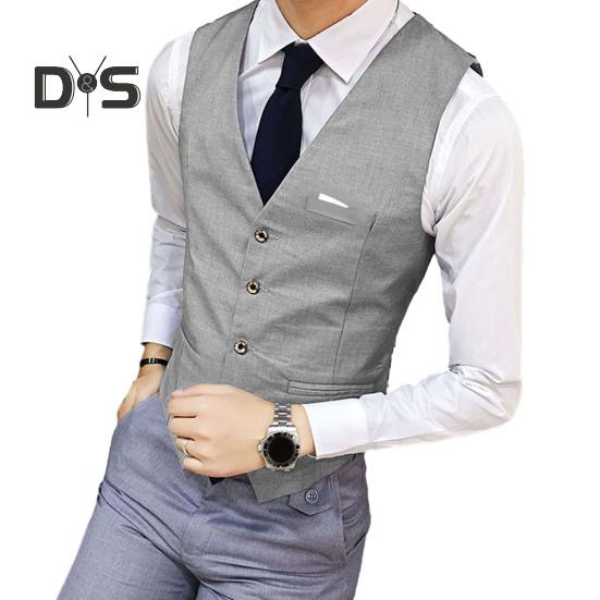 Men Suit Vest Waistcoat V Neck Sleeveless Solid Color Slim Fit Single Breasted Cardigan Formal Business Coat Groom Wedding Coat