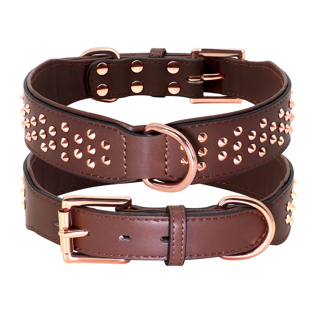 Adjustable Dog Leather Collar Cool Spikes Dogs Collars Metal Rivet Pet Accessory Durable for Show Play Medium Large Dogs Pitbull