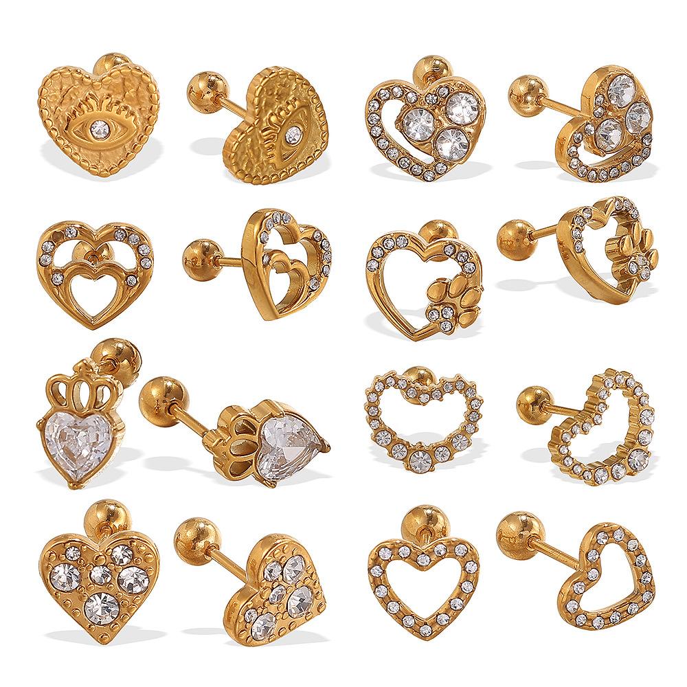 Fashion Light Luxury Gold Love Diamond Earrings Stainless Steel Gold Plated Hollow Design Earrings Women