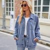 Damska Vintage Sprana Luźna Jeansowa Kurtka Casualowa Uliczna Odzież Wierzchnia Top