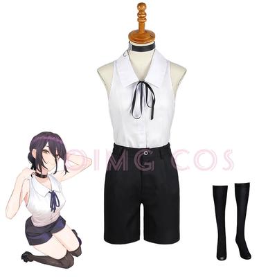 Reze Cosplay Kostümü Chainsaw Man Kıyafetleri Mavi Takım Elbise Gömlek Kravat Şort Boyun Halkası Kadın Anime Üniforması Cadılar Bayramı