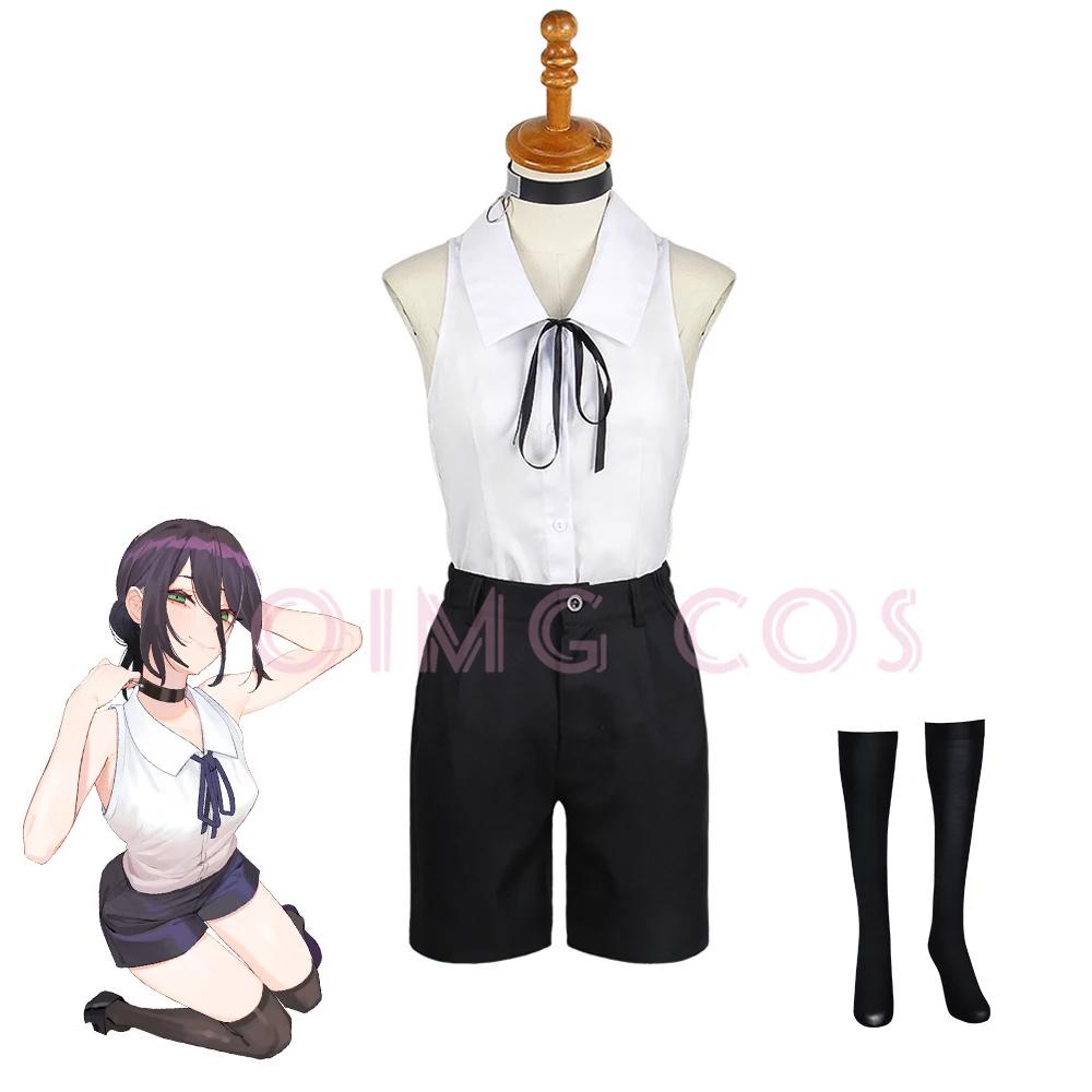 Reze Cosplay Kostüm Chainsaw Man Outfits Blauer Anzug Hemd Krawatte Kurz Halsring Frauen Anime Uniform Halloween