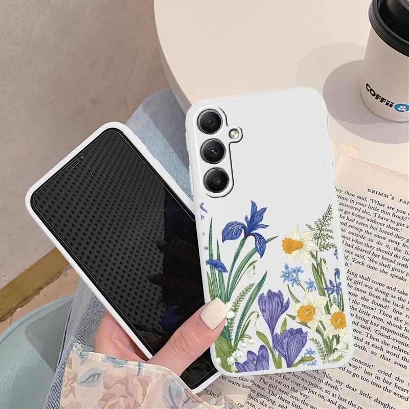 Flower Patterned Soft Silicon Case For Xiaomi Redmi Note 13 Poco C65 Samsung M35 A55 S24 iPhone Huawei Honor Realme Camera Protective Shockproof Cover