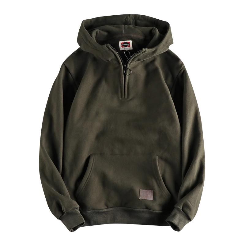 500g Heavyweight Half-Zip Men's Hooded Sweatshirt - Vintage Japanese-Style Trendy Youth Top