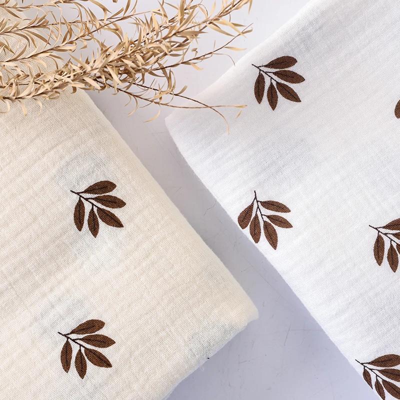 Soft Small Leaf Print Double-layer Crepe Fabric for Children's Clothing Home Wear Blankets Dresses Handmade DIY Sewing Fabrics
