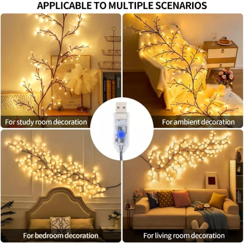Tree Branch Lamp Bedroom Wall Decoration Willow Vine Tree Light Strip 8 Lighting Modes Diy Atmosphere Light Home Lighting