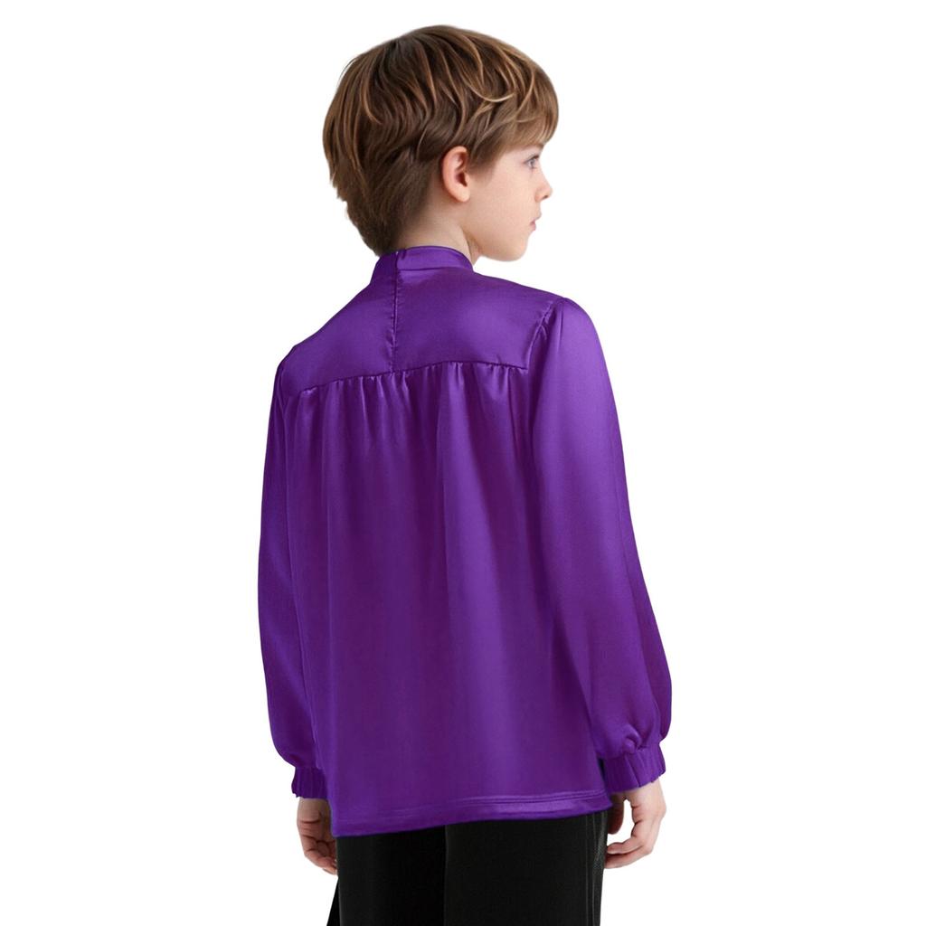 Chlapecké topy na liturgický tanec s vysokým límcem a dlouhým rukávem, se skrytým zipem vzadu, saténový top