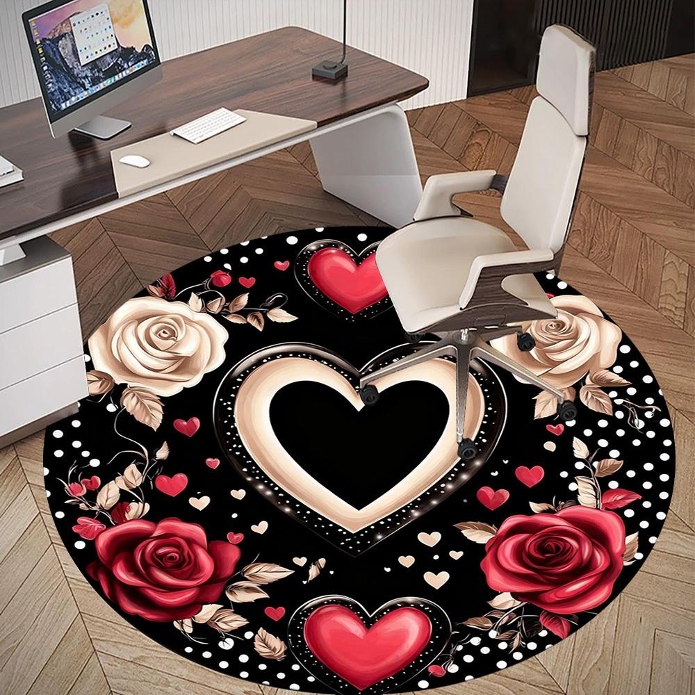 1PC heart roses Office Round Area Rug, Under Office Chairs Bedroom Living Room Home Decor,Carpet for Office, -1110216