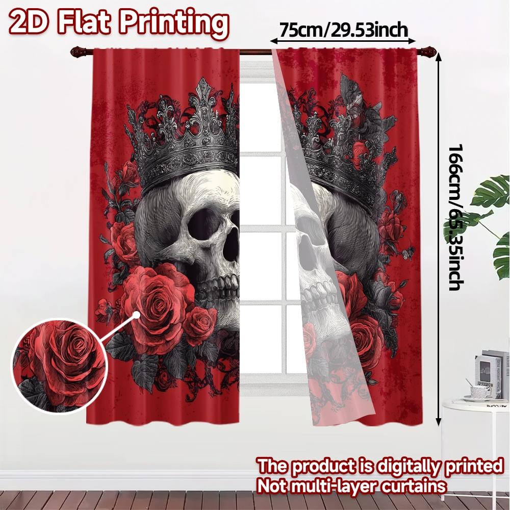 Set Of 2 Modern Flat Printing Curtains Without Rod Royal Roses Minimalist Polyester Gifts Use Curtain