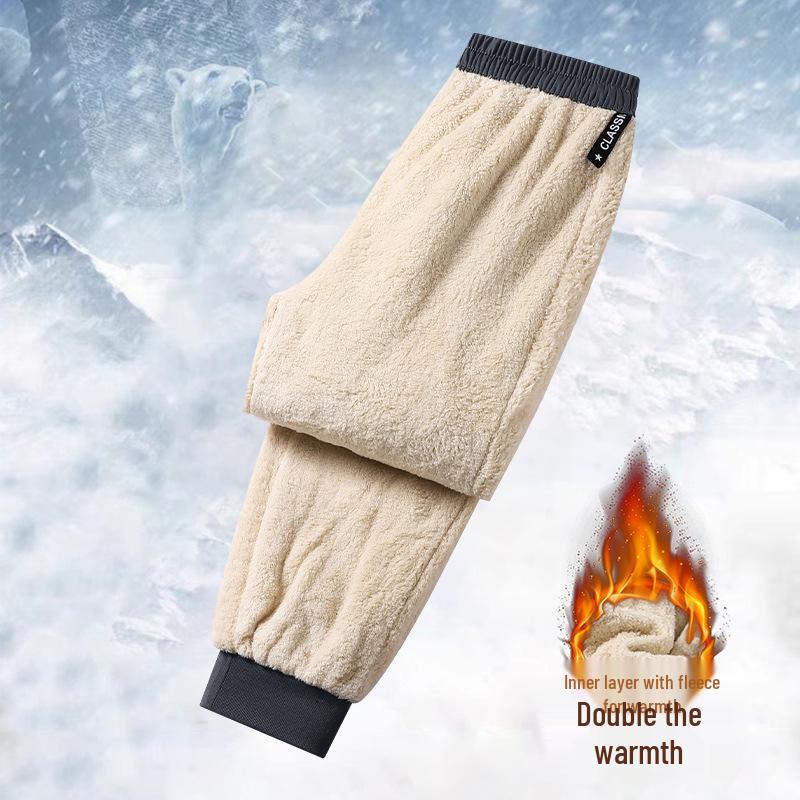 Unisex Winter Lambswool Fleece-Lined Pants: Plus Size, Thick, Cold-Resistant, Warm, Windproof, Customizable Logo
