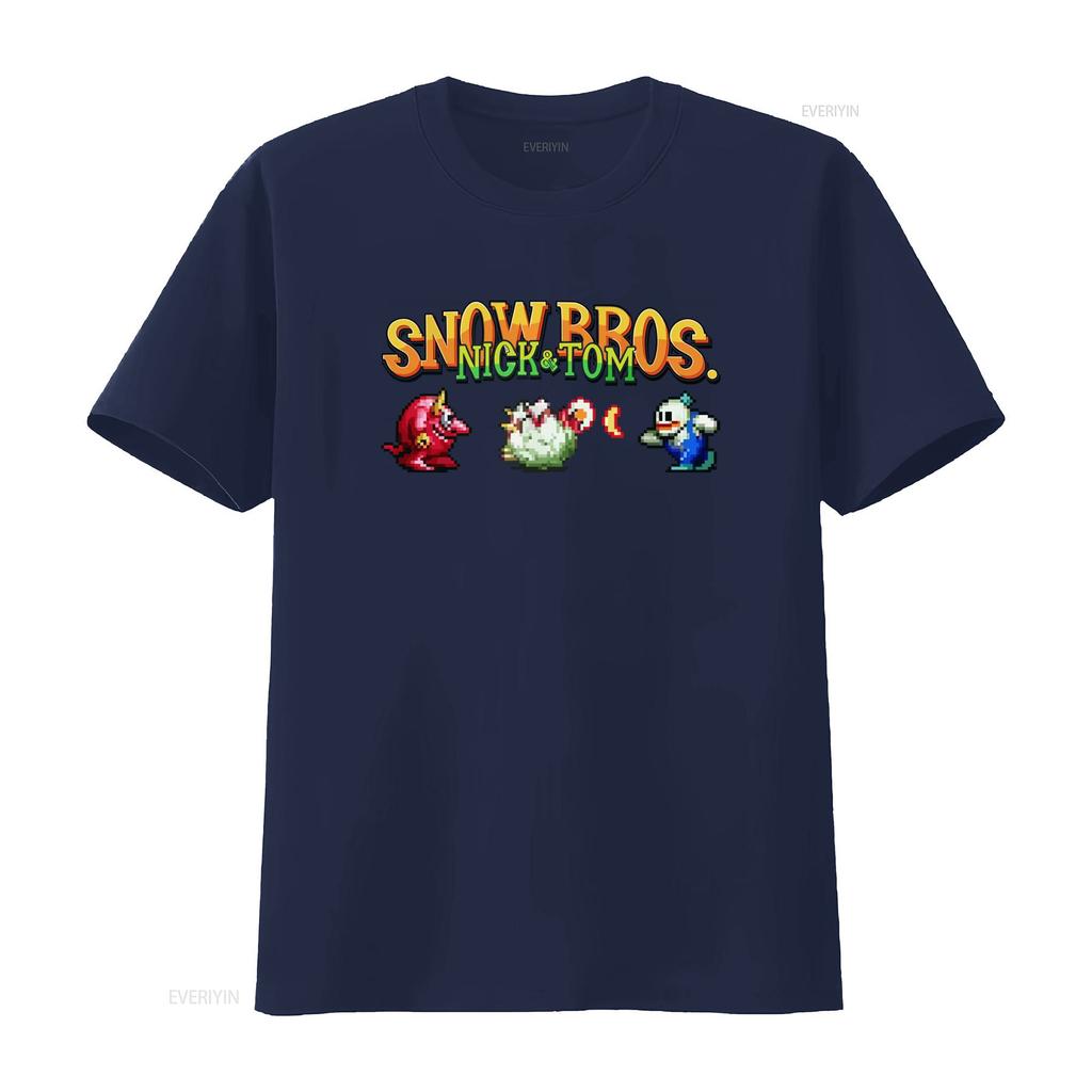 Snow Bros Retro Arcade 80s Game 8Bit Pixel Art T Shirt for Vintage Video Design Cool  vintage Washed Stretched Soft homme