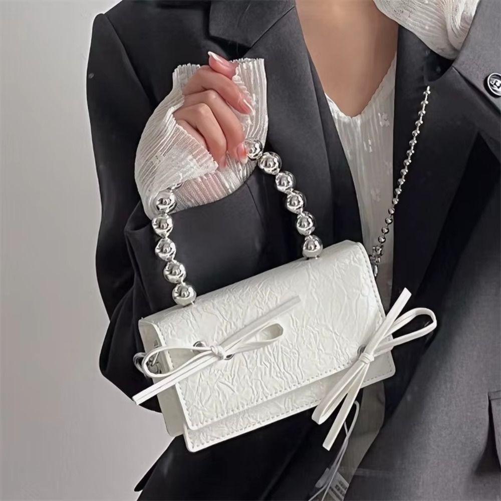 

Y2k Women Shoulder Bag Pu Leather Small Handbags Trendy Bow Chain Bag Lady білий
