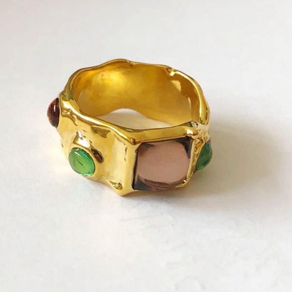 Chic Vintage Baroque Rhinestones Rings For Women With Multicolor Stones And Premium Gold Color Designs for Fashionistas