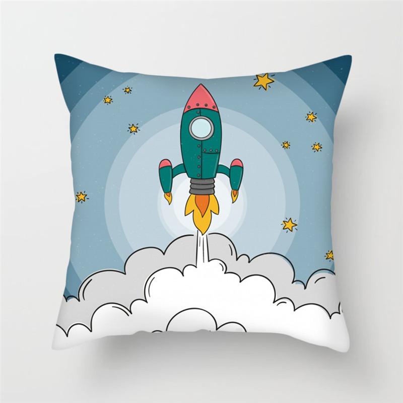 Cartoon Astronaut Rocket Spaceship Sofa Home Bedroom Decoration Pillowcase Kids Room Space Theme Cushion Cover