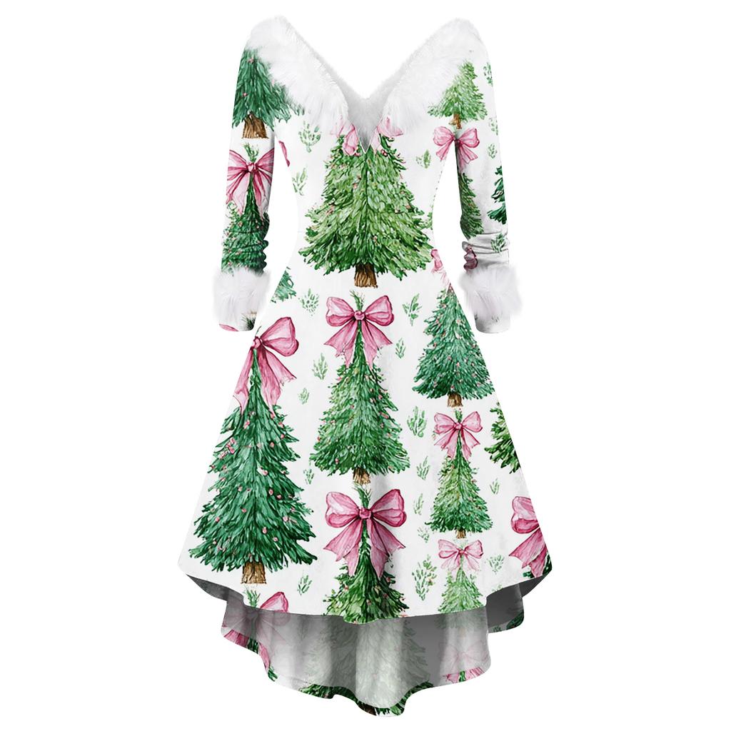 Women's Fashionable Casual Fitted Christmas Print Party Long-Sleeved Dress