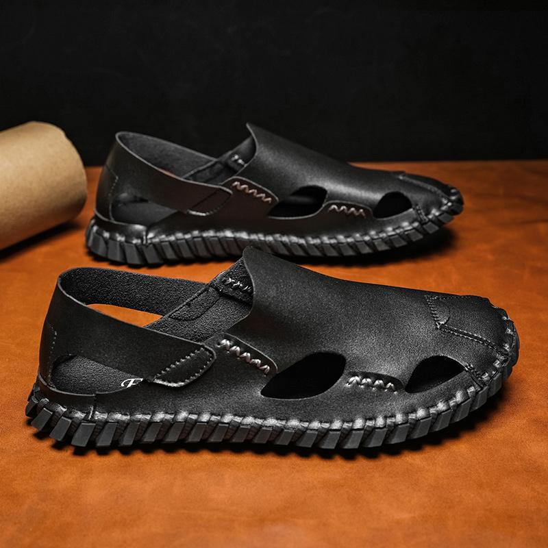 Men Sandals Black Beige Business Office Headband Sandals High Quality Soft Leather Beach Sandals Size 38-48 Men Sandals