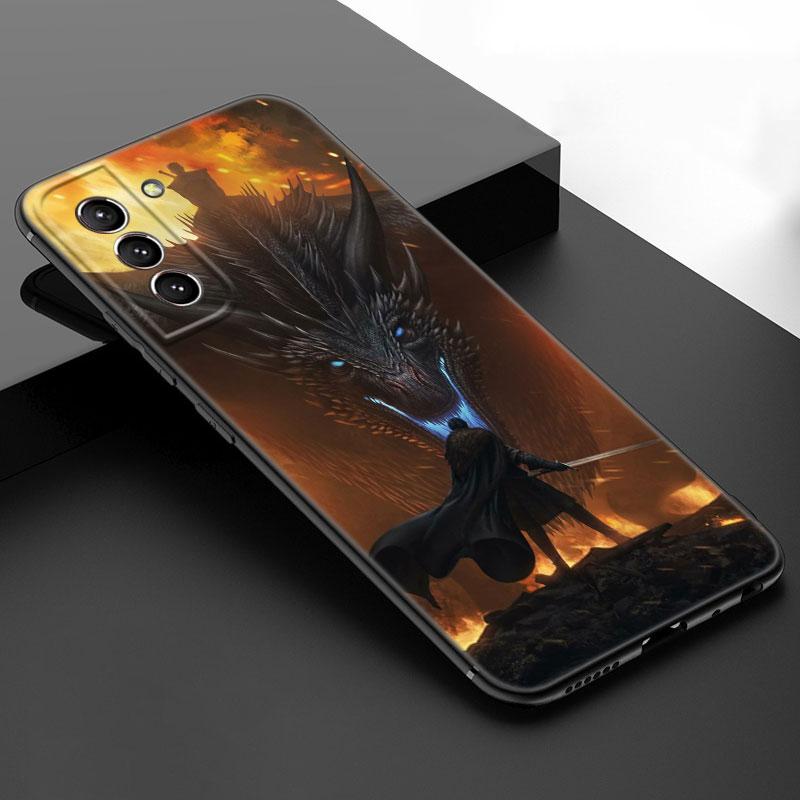 Dragon Mother Thrones Black Silicone Phone Case For Samsung Galaxy S23 S21 S20 FE S24 S22 Ultra S10E S10 S9 S8 Plus