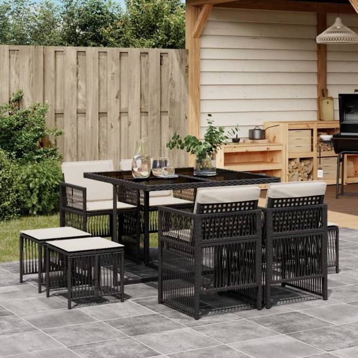 VidaXL Ensemble à Manger de Jardin avec Coussins 9 pcs, Table et Chaises à Dossier Rabattable, Meubles d'Extérieur Patio 3210954