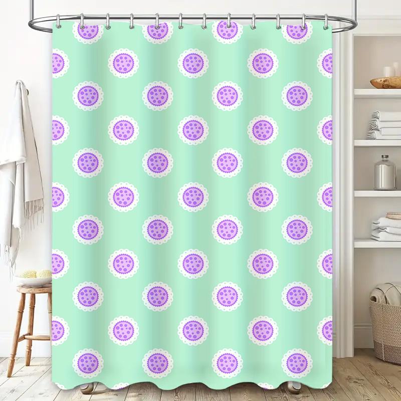 Vintage Polka Dot Shower Curtain Mint Green Purple Floral Design For Bathroom Decorations Size: 60''X72'' (152Cm X 183Cm)