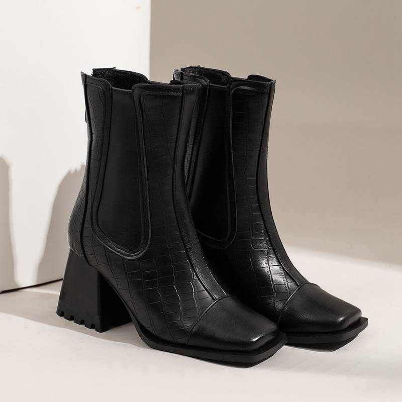 Krazing Pot Polyurethane Autumn Winter Shoes 47 Size 48 Chelsea Boots Stone Patterns Square Toe Slip On Keep Warm Ankle Boots