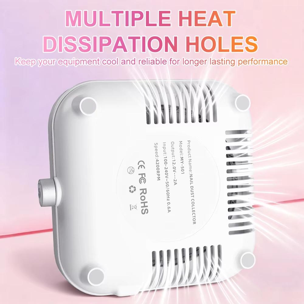 Powerful vacuum cleaner for nail technicians, stepless speed control, and comes with disposable filters