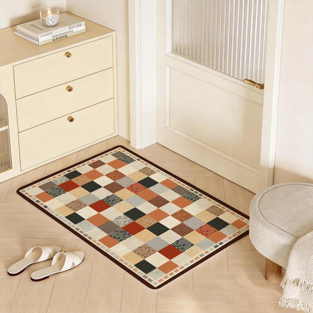 Checked Tablecloth ART Floor Mat Eco Flannel Doormat Non Slip Odorless Indoor Floor Rug Soft Short Plush Home Mat