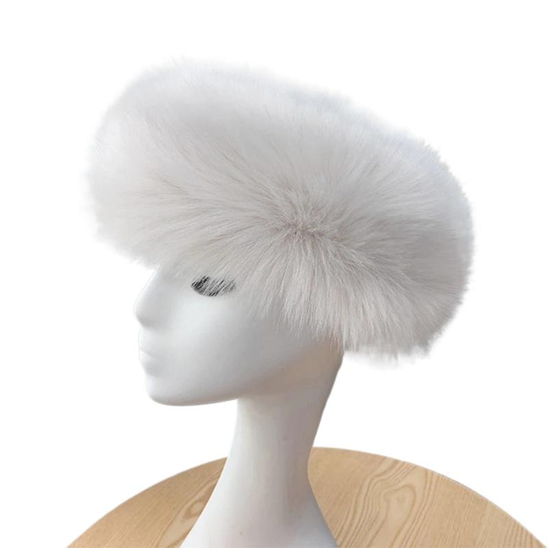 Women Fluffy Ski Head Bands Faux Fox Fur Hat Head Bands Ear Warm No Top Hat Winter Soft