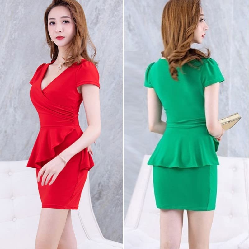 ISLAYCAOLILA DP3 Lucia Dress Cabaret Mini Club Party Tight Mini Short High Waist Women's (Size M, Red) - Dress, Dress, Dress, Dress, Dress, Peplum,