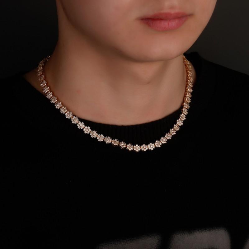 Gold Zircon Chain Necklace - Cool Tennis With Floral Design Hip Hop Style Men Women