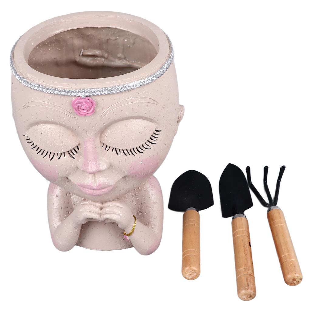 Face Planter Pot Resin Love Style Lady Head Succulent Planter Women Face Flower Pot with Drainage