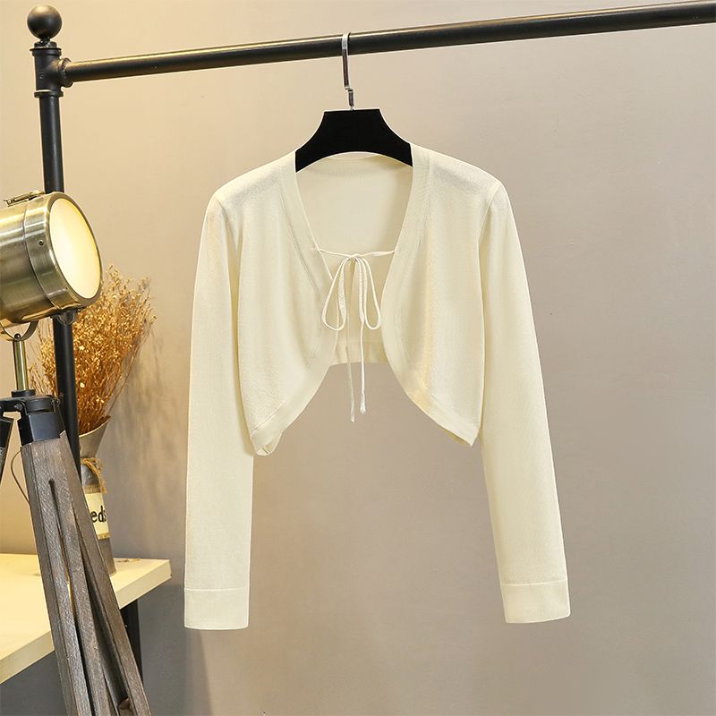 

Ice Silk Knitted Shoelace Thin Cape Small Coat Cardigan Apricot(YG-8503) S
