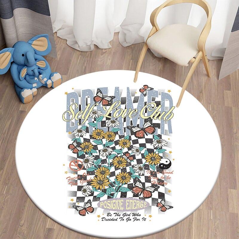 Black Cat Kawaii HD Printed Round Carpet for Living Room Rugs Camping Picnic Mats Flannel Anti-Slip Rug Yoga Mat Stranger Things