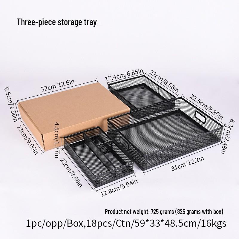 A4 Iron Mesh Three-Piece Desk Organizer Set Storage Tray Basket and File Drawer 2500₽