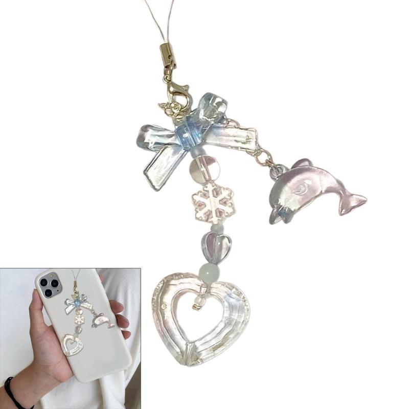 Heart Bowknot Dolphin Pendant Phone Charm Hangings Rope Sweet Phone Chain Strap Bag Decoration Keychain Accessory